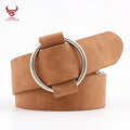 New Female Casual Round Buckle Wide Belts Soft Suede PU Waist Belt  for Ladies Dress Jeans