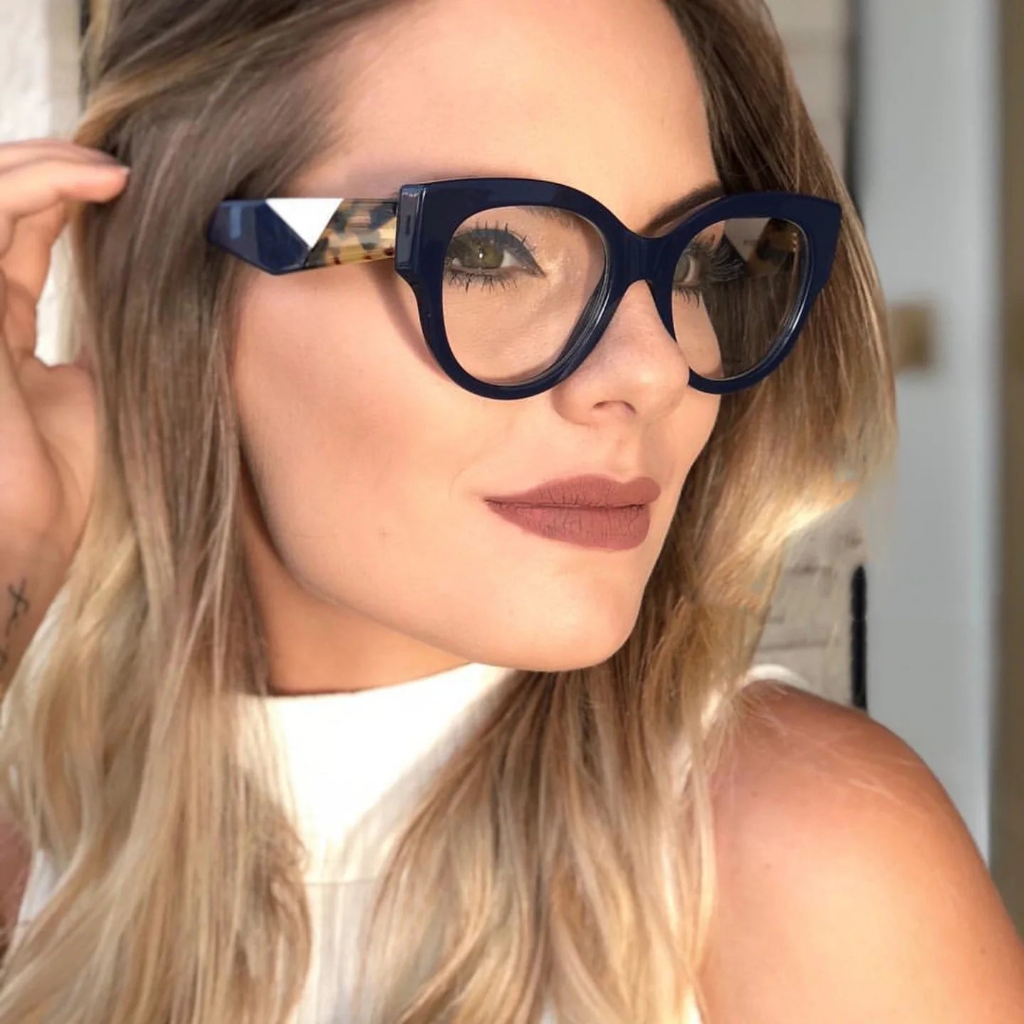 92161 New Model Cat Eye Retro Glasses Frame Women Blue Light Filter Glasses Ladies for Computer Eyeglass Frames