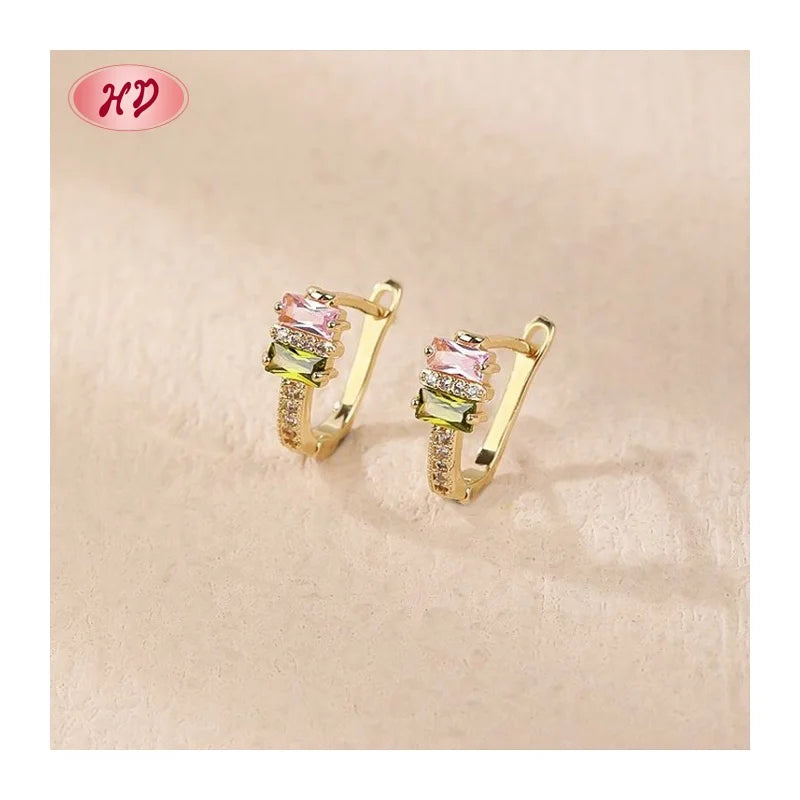 Joyeria Classic 18K Laminated Gold Plated Brass Huggies Earrings With Cubic Zirconia for Wholesale Earrings Women