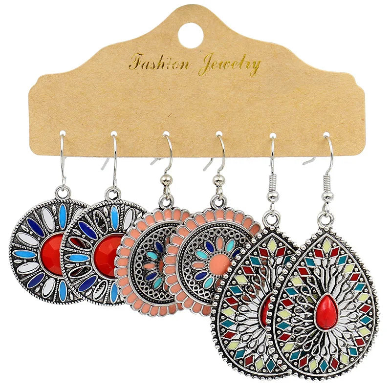 Cheap Retro Charm Flower Drop Earrings Jewelry Set Women Trendy Alloy Round Oil Drop Earrings 2022