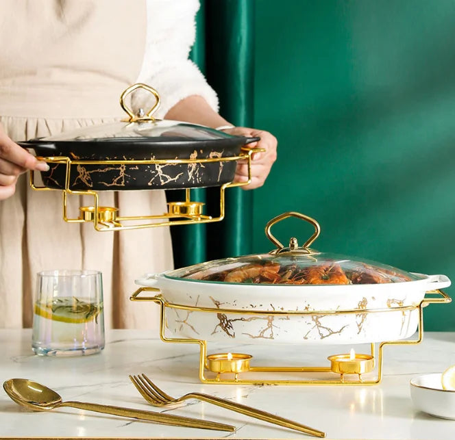 Hot Sale Nordic Oval Ceramic Soup Pot Home Hotel Tableware Casserole Holder Candle Heating Fish Plate Binaural Dry Pot