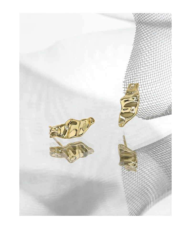 VIANRLA 925 Sterling Silver Hammered Design Geometric Gold Jewelry Stud Earrings