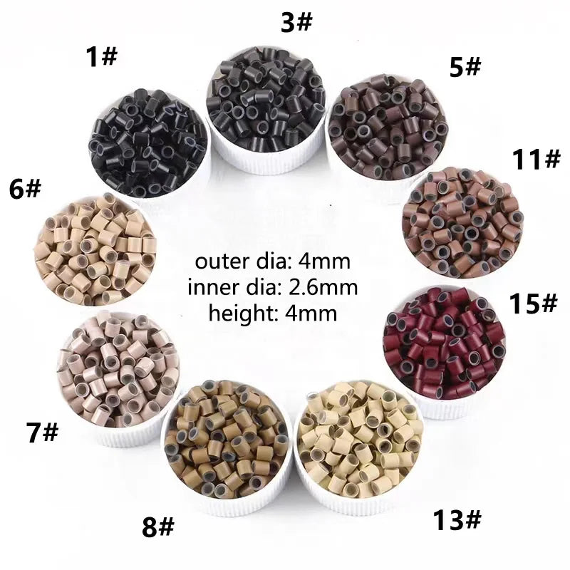 Long 4mm Silicone Lined Hair Extensions Micro Rings Links Beads for Human Hair Extensions Tool