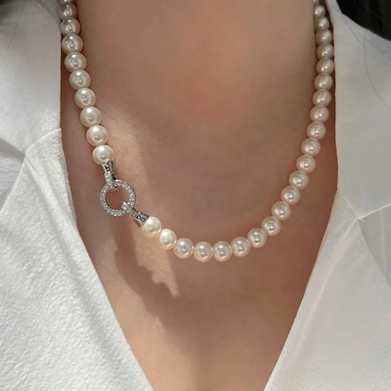 2025 Fashion Zircon Ring Shell Pearl Beaded Choker Necklace Jewelry for Women Girls