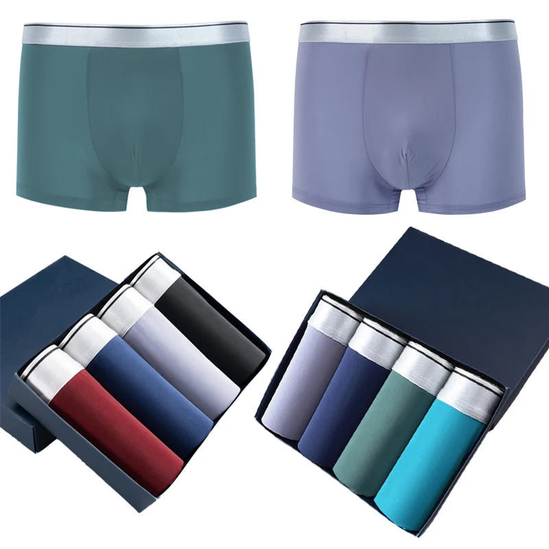 Dropshipping Men's Ice Silk Panties Soft Seamless Briefs Plus Size Boxer Shorts Underwear Men's Boxers