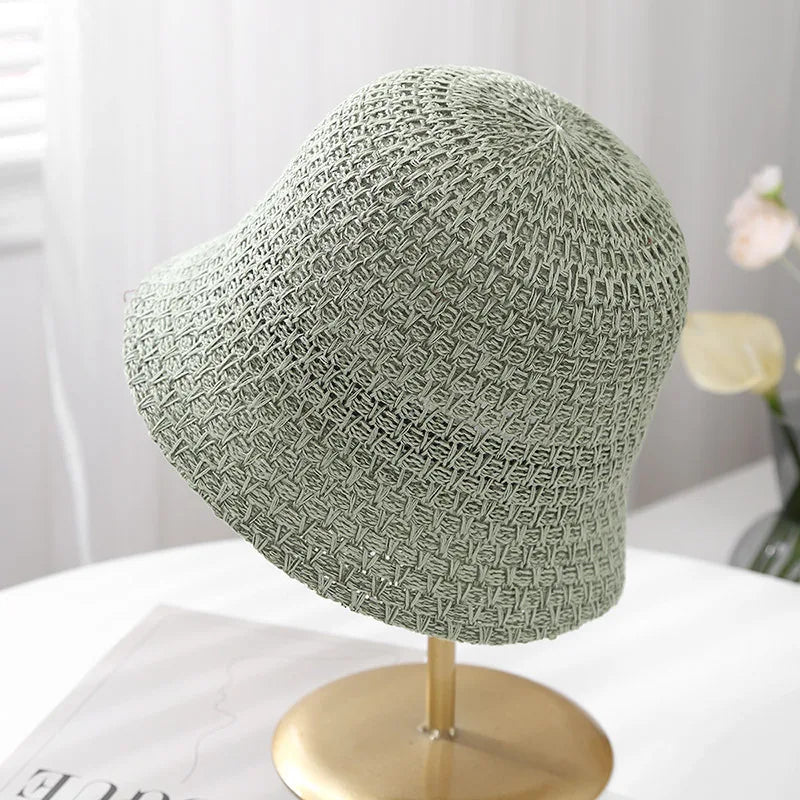 New Women Knitted Bucket Hat Breathable Summer Sun Protection for Outdoor Travel New Casual Sun Hat