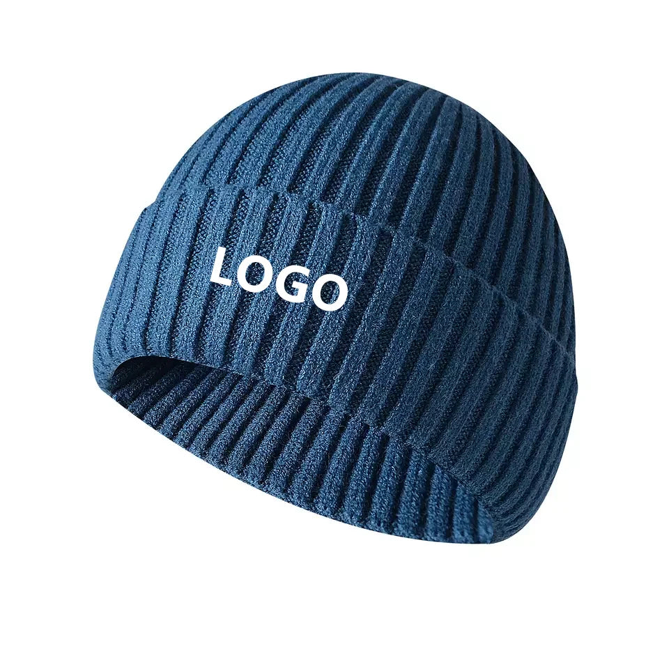 Beanie Hats Custom Logo Oem Hats Men Thickened Warm Cap Casual Blank Knitted Winter Hats Beanies With Custom logo