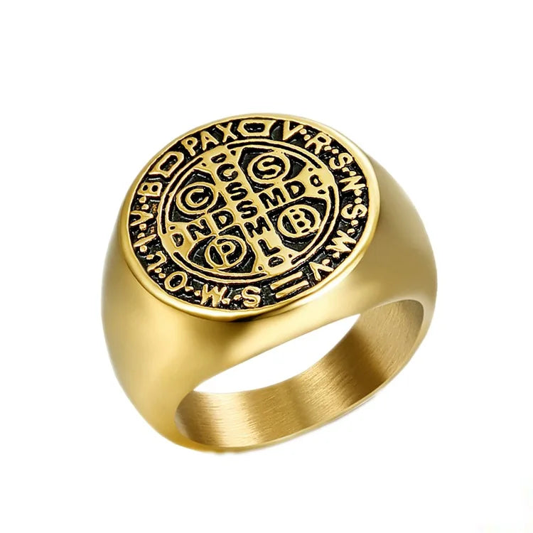 Manufacturer Wholesale Price Exorcism Cross Letter Titanium Steel Vintage Men's Ring