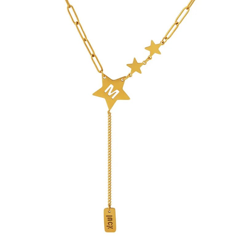 Popular New Hollowed-Out Star LUCK Letter Box Tassel Square Pendant Stainless Steel 18k Gold Plated Necklace Jewelry for Woman