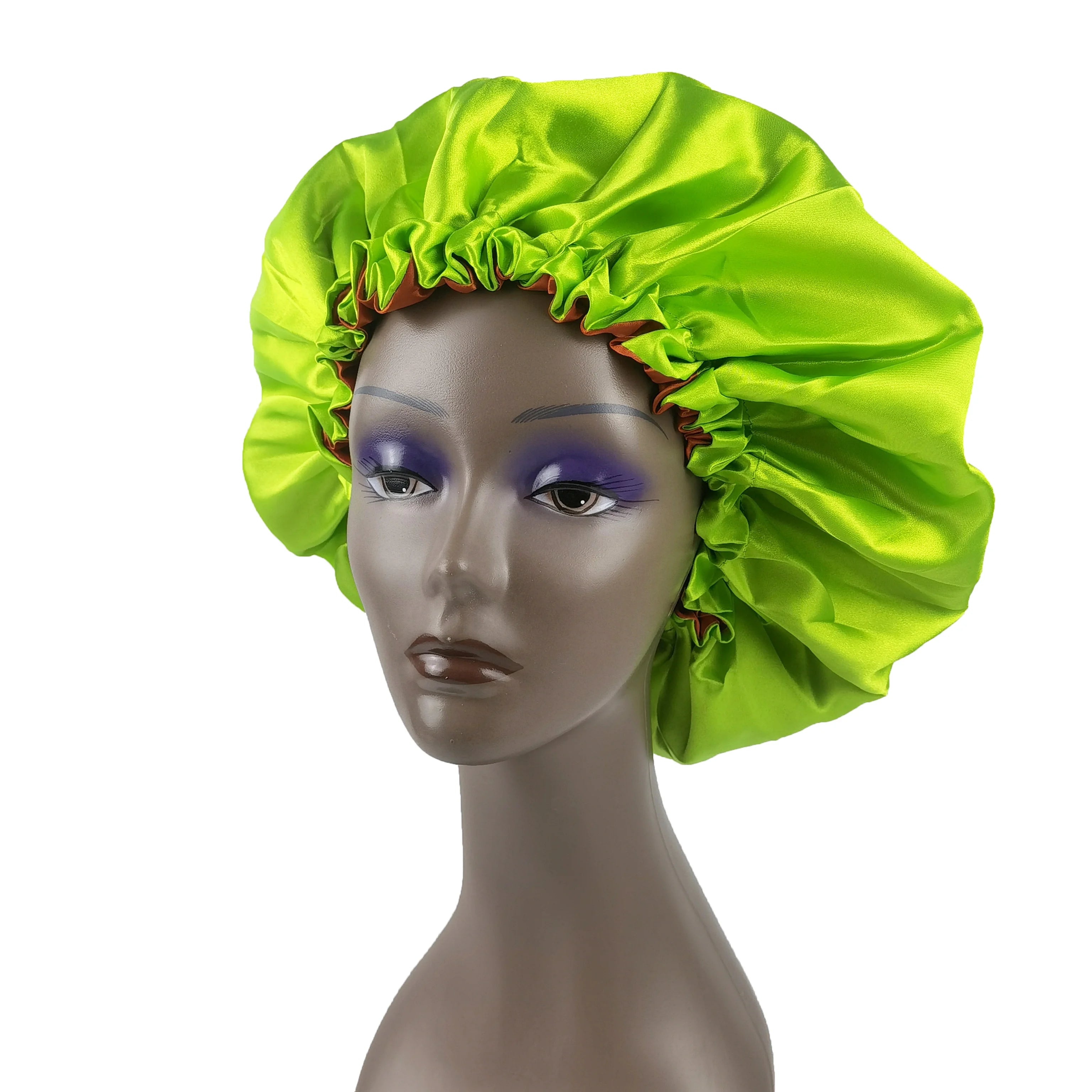 Custom Wholesale Adjustable Reversible Double Layer Satin Polyester Hair Bonnets Women Business Daily Travel Cycling Four