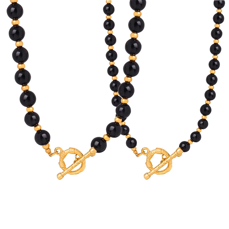 Custom Design Choker Black Onyx Beads Plated Chains Jewelry Necklace Stainless Steel for Women