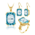 Szjinao Real 925 Sterling Silver Sky Blue Aquamarine Vintage Engagement Anniversary Pendant Earrings Ring Set