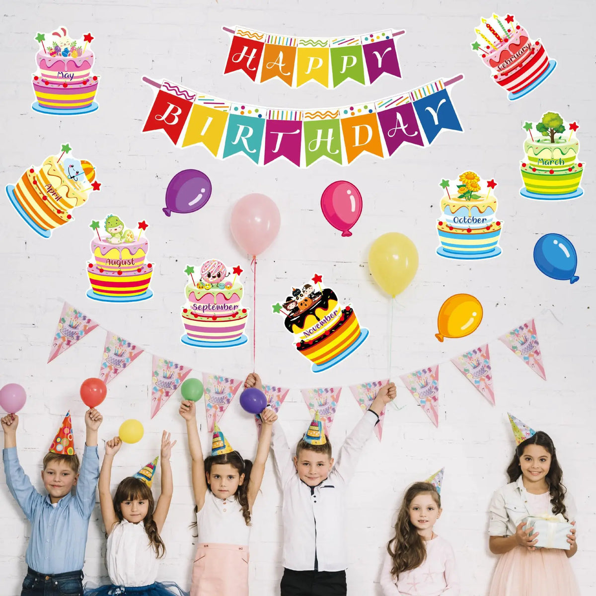 Factory Direct Supply Full Color Waterproof Vinyl Die Cut Happy Birthday Wall Sticker Children's Family Background Wall Banner