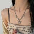 Women's Hip Hop Hollowed Butterfly Pendant Necklace Rhinestone Star Sweet Cool Clavicle Chain for Weddings Parties Engagements