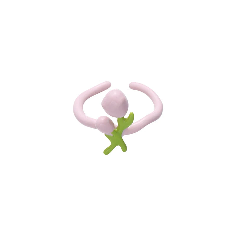 Y2K Fashion Designer Jewelry Handmade Oil Dripping Cute Flower Enamel Rings for Women Mainly Made of Brass Wholesale