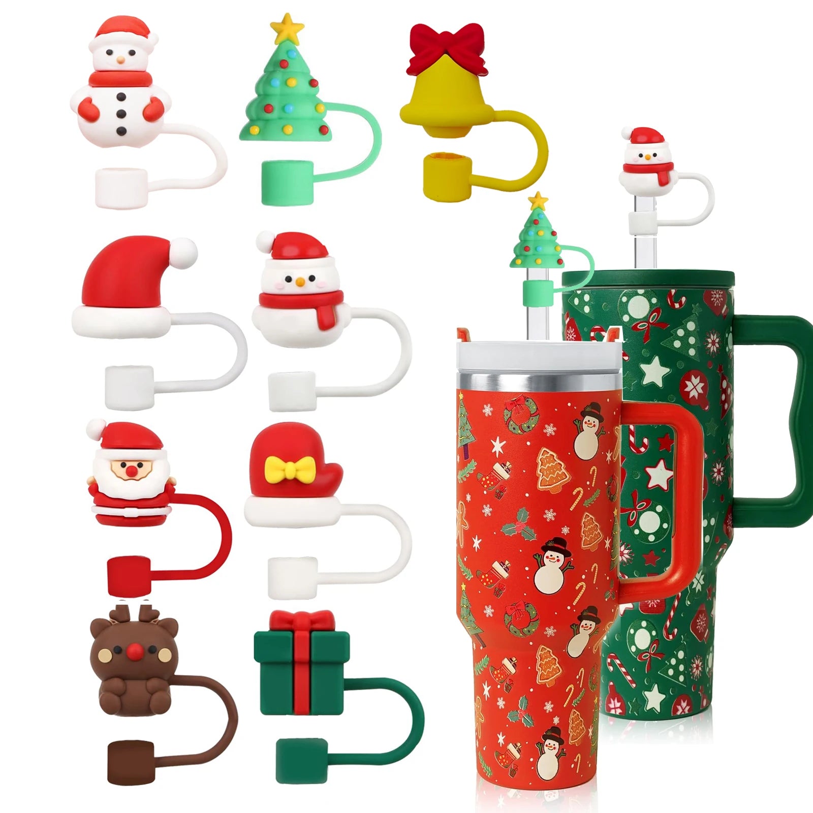 Water Bottle Straw Cover 10 mm 3D Christmas Straw Toppers