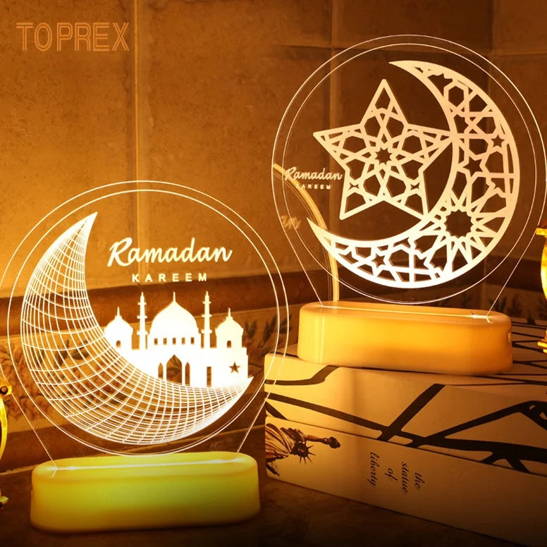 TOPREX DECOR Indoor Muslim Decoration Usb Battery Operated Eid Ramadan Lamp Colorful Acrylic Ramadan Light Led