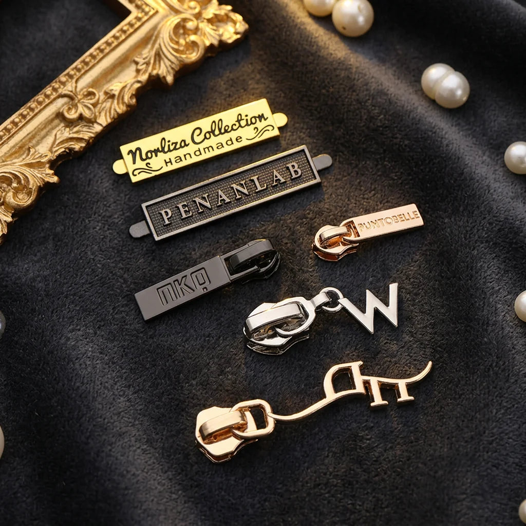 Custom logo Metal Zipper Pull Zip Head Handbag Gold Metal Zip Slider for Cloth