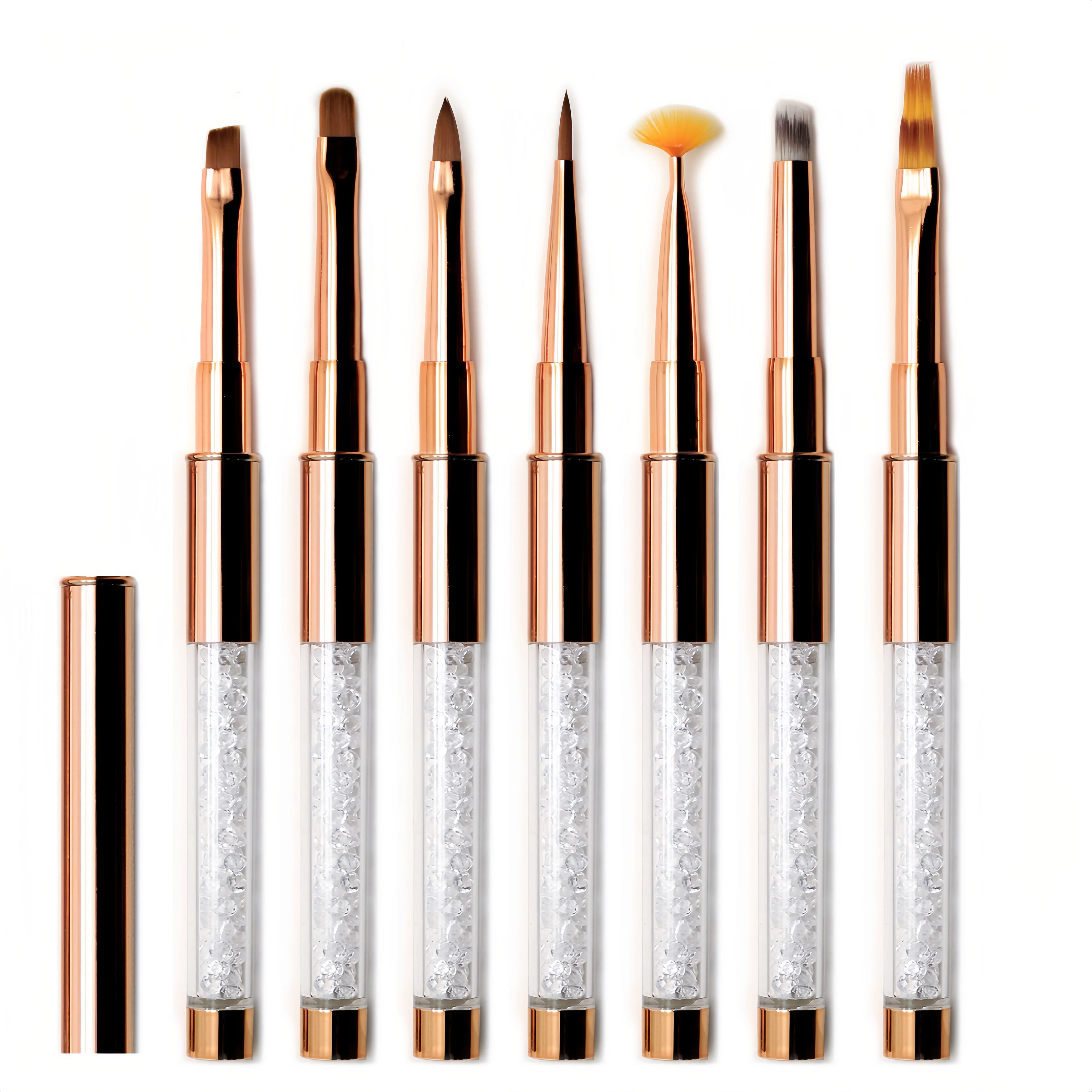 New 14pcs Rose Gold Metal Handle Nylon Nail Brush Set with Diamond Socheal AL-337 for Nail Art Gel Painting Durable Easy Use