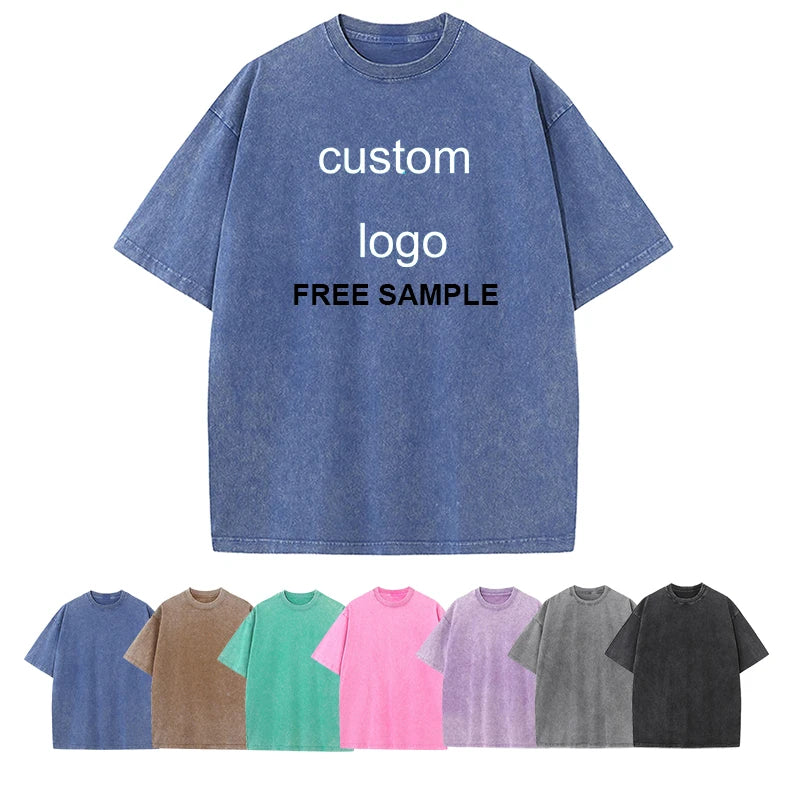 Custom Men's Acid Wash Sun Fade Distressed Blank Black Tee Oversized Heavy Weight 100% Cotton T-Shirt