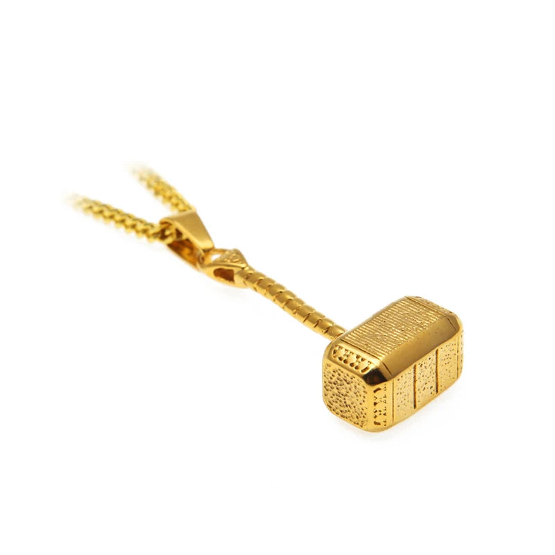 Olivia 18k Gold Punk Jewelry Viking Stainless Steel Hammer Pendant Necklace Charms Thor Hammer Shape Pendant for Men Jewelry