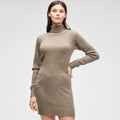 Women's Elegant Wool-Blend Turtleneck Knit Dress Long Sleeves Casual Autumn Maxi Length Winter Warmth Simple Style Belt