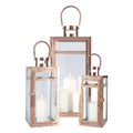 Set of 3 Rose Gold Large Size Iron Glass Candle Lanterns Wedding Centerpieces Lamp Holders Metal Wind Proof Candle Lanterns