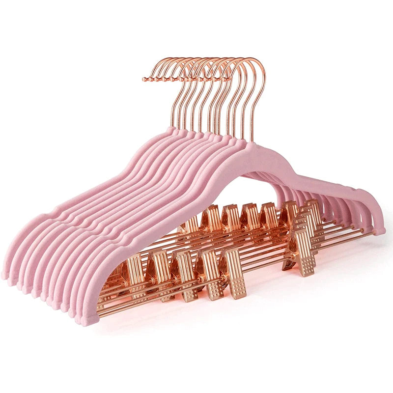 Logo Custom Premium Classic Velvet Hangers Heavyduty Non Slip Sturdy Modern Flocking Plastic Velvet Hangers With Clips