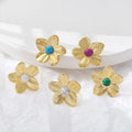 Wholesale Luxury Creative Natural Stone Flower Shape Gold Plated Stainless Steel Open Ring Trendy Party Festival Fashion Rings