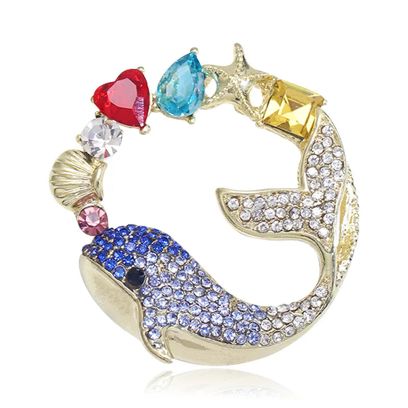 MM3262 Fashion Dolphin Brooch Women Rhinestones Brooch Wholesale Jewelry Accessories