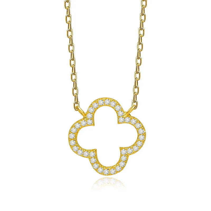 In Stock 925 Sterling Silver Four Leaf Clover Necklace for Women Factory Wholesale Manufacture Zircon Lucky Pendant