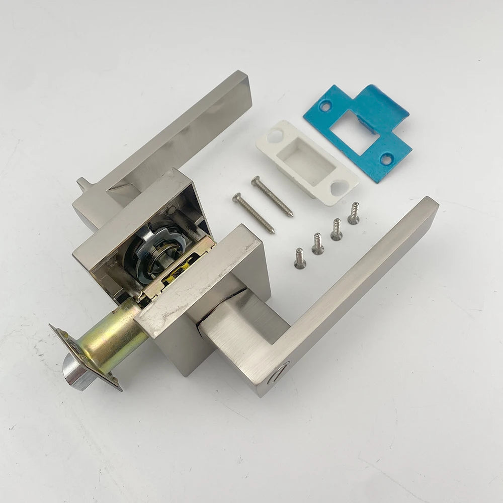 Modern American Canada Satin Nickel Door Knobs Interior Square Entry Passage 3 Pins Mechanism Tubular Latch Lock Handle Hotels