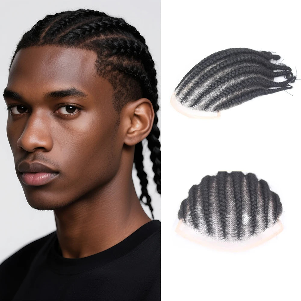 Braided Toupee Wigs for Men Full Lace Man Wig Human Hair Braids Male Hair Prosthesis for Black Men Hair Replacement System Unit