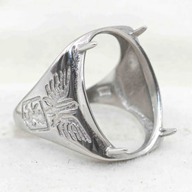 Sterling Silver 17*21mm Semi Mount Men's Ring Frame Empty Blank Claw Setting S925 Base Holder Without Center Stone for DIY Inlay
