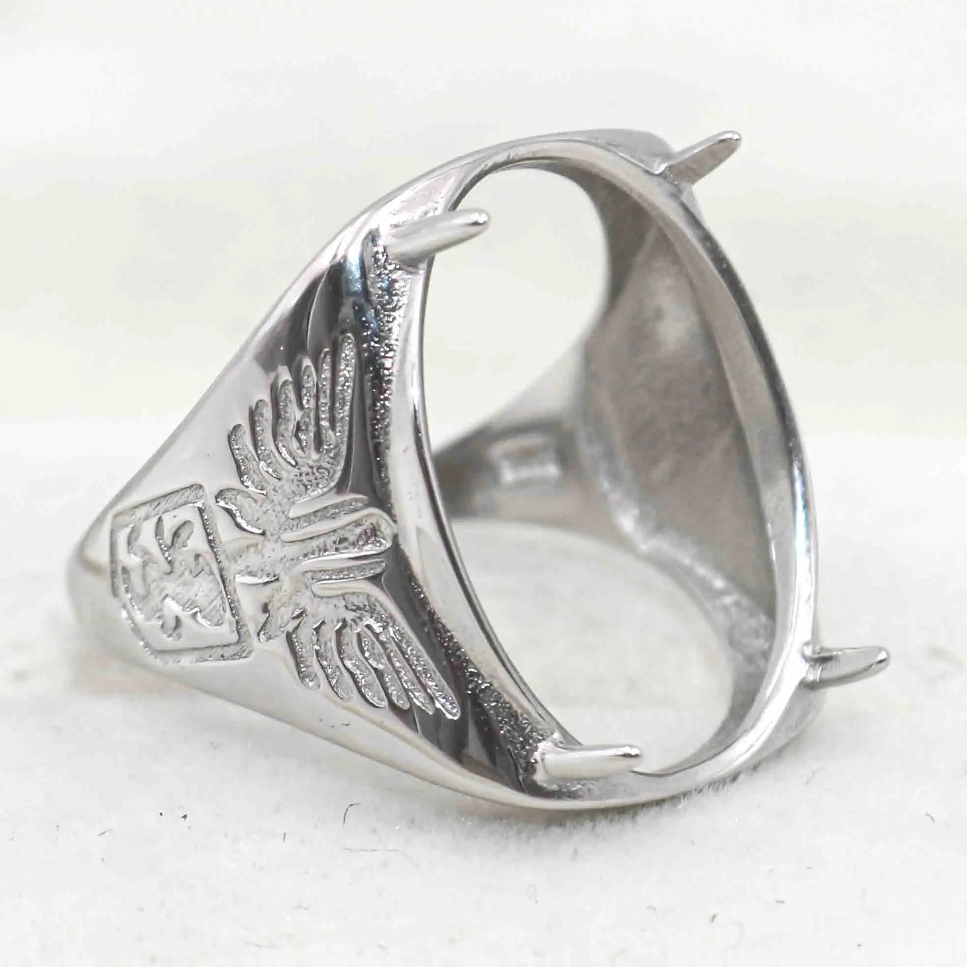 Sterling Silver 17*21mm Semi Mount Men's Ring Frame Empty Blank Claw Setting S925 Base Holder Without Center Stone for DIY Inlay