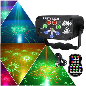 Mini DJ Disco Stage RGB LED Projector Laser Lights Sound Activated Remote Control Modern Design for Holiday Decorations Gifts