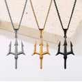 Waterproof Jewelry PVD 18k Gold Plated Man Pendant Stainless Steel Ancient Greece Poseidon Trident Pendant Necklace for Men
