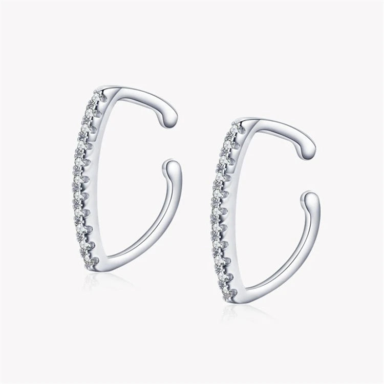 Fashion Simple 925 Sterling Silver CZ Diamond Non Pierced Ear Cuff Earrings for Women Men