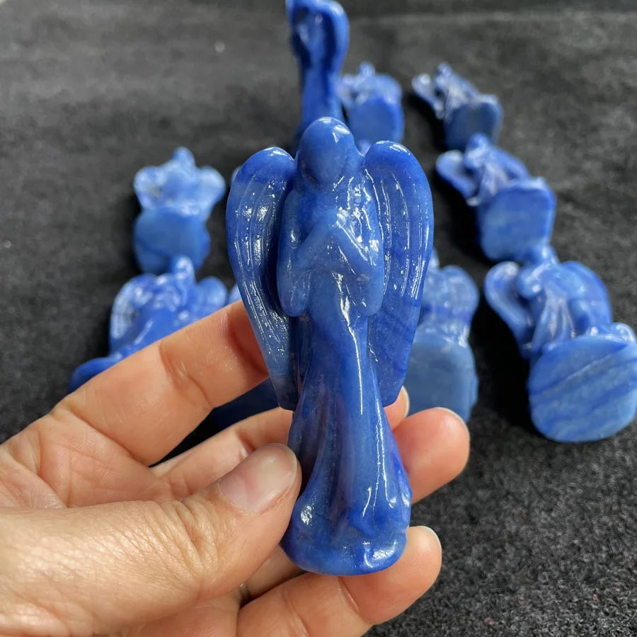 Natural Quartz Crystals Healing Stones Jade Angel Meditation Crystal Figurines Gemstone Blue Aventurine Angels