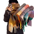 Women's Custom Winter Fluffy Oversized Plaid Scarf Fashion Fall Thick Stock Oblong Chunky Fringe Long Large Cape Tassel Acrylic