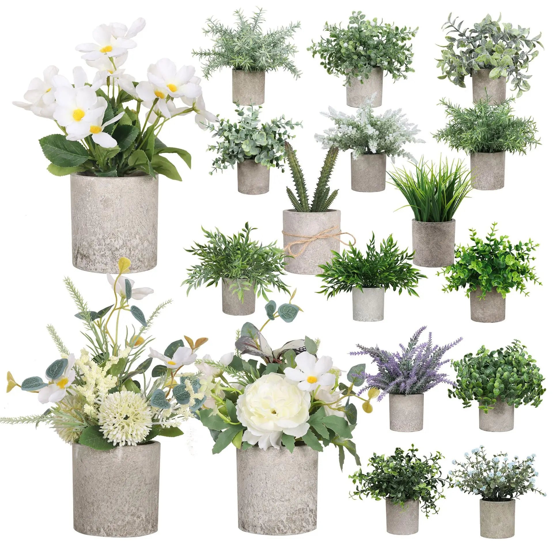 Ceramic Plastic Mini Bonsai Small Potted Artificial Succulents Fake Green Plants for Home & Office Decor for Christmas & Easter