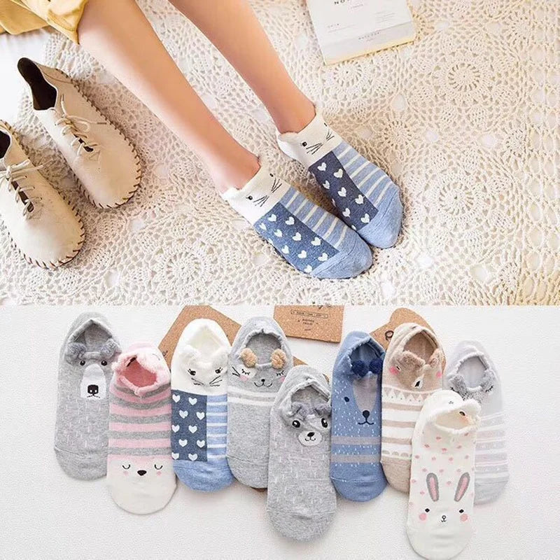Wholesale Summer Korean Cute Cat Dog Short Socks Women Cartoon Animal Cotton Low Cut Ankle Socks