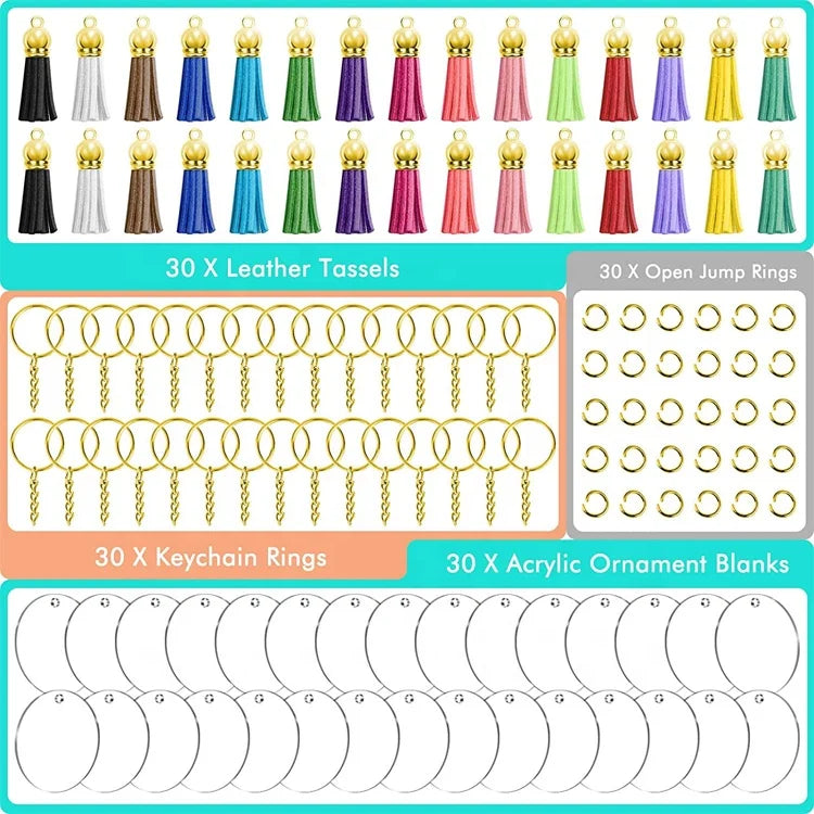 120 Pcs 2 Inch DIY Keepsake Double Sided Transparent Blank Circle Disc Gold Acrylic Keychain Sets