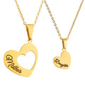 Gold Plated Mother Daughter Heart Pendant Necklace with Link Chain Laser Engraved Stainless Steel Anniversary Gift