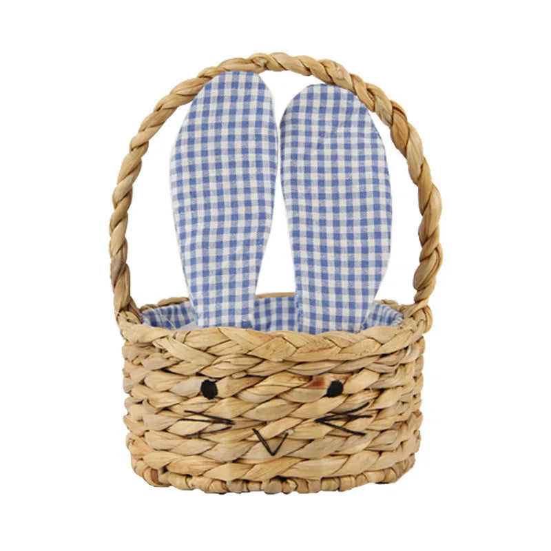 Easter Decorations Straw Handmade Woven Small Flower Baskets Easter Bunny Basket Gift for Girls Kids