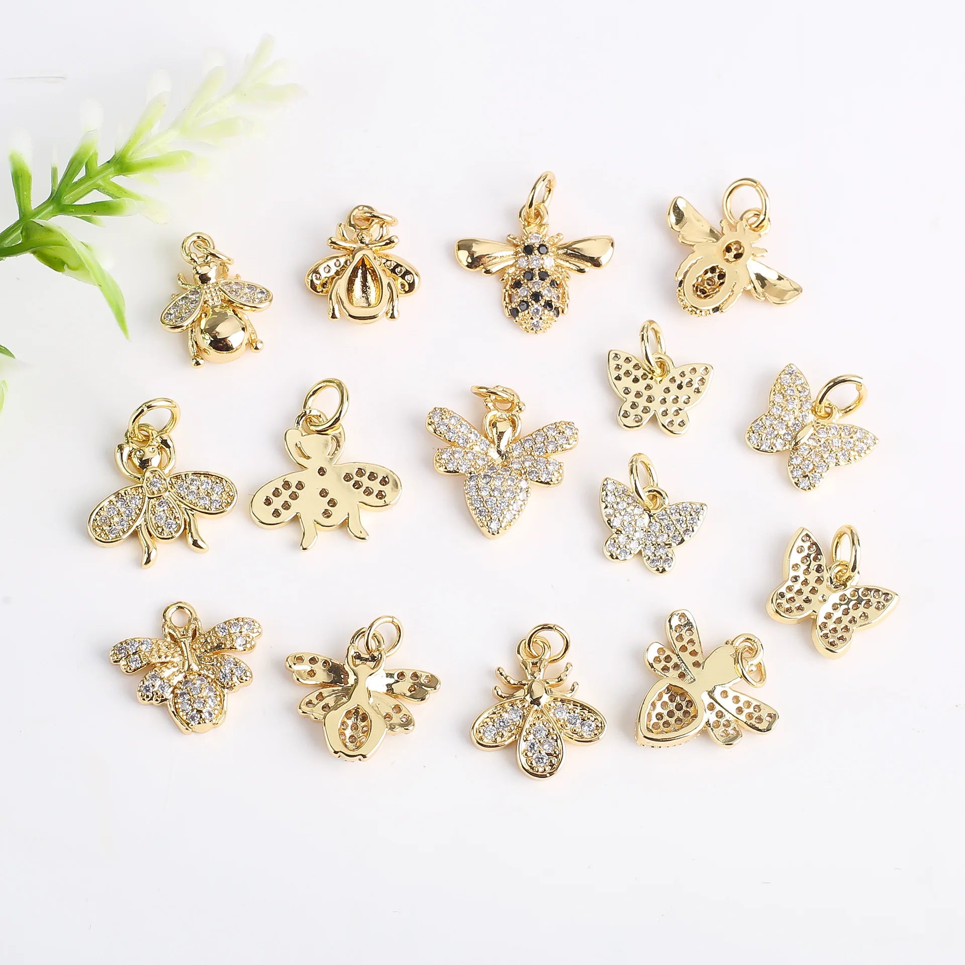 Brass Zirconia Gold Bee Animal Butterfly Pendants Earrings Amulets with Honey Bee Charm Gold Plated Jewelry Making Bulk Craft