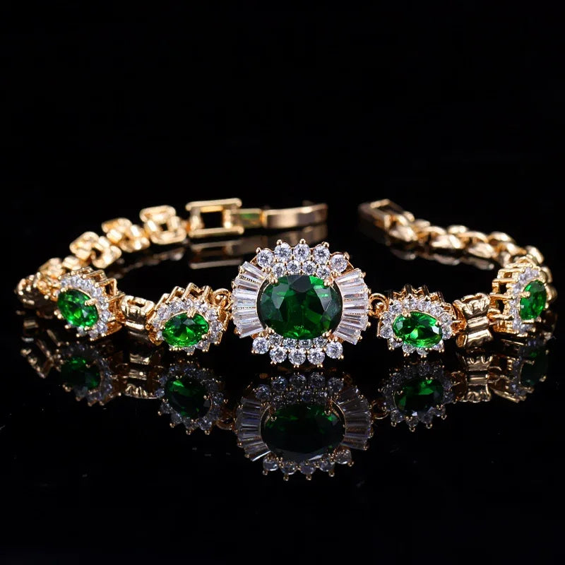 Gold Plated Cubic Zirconia Wedding Party Chain Link Bracelet for Women
