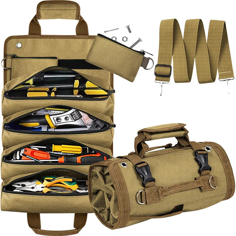 Heavy-Duty Rust-Proof Zipper Organizer Bag Water-Grease Resistant Rip Fabric Multi-Purpose Tool Roll-up Bag OEM Customizable