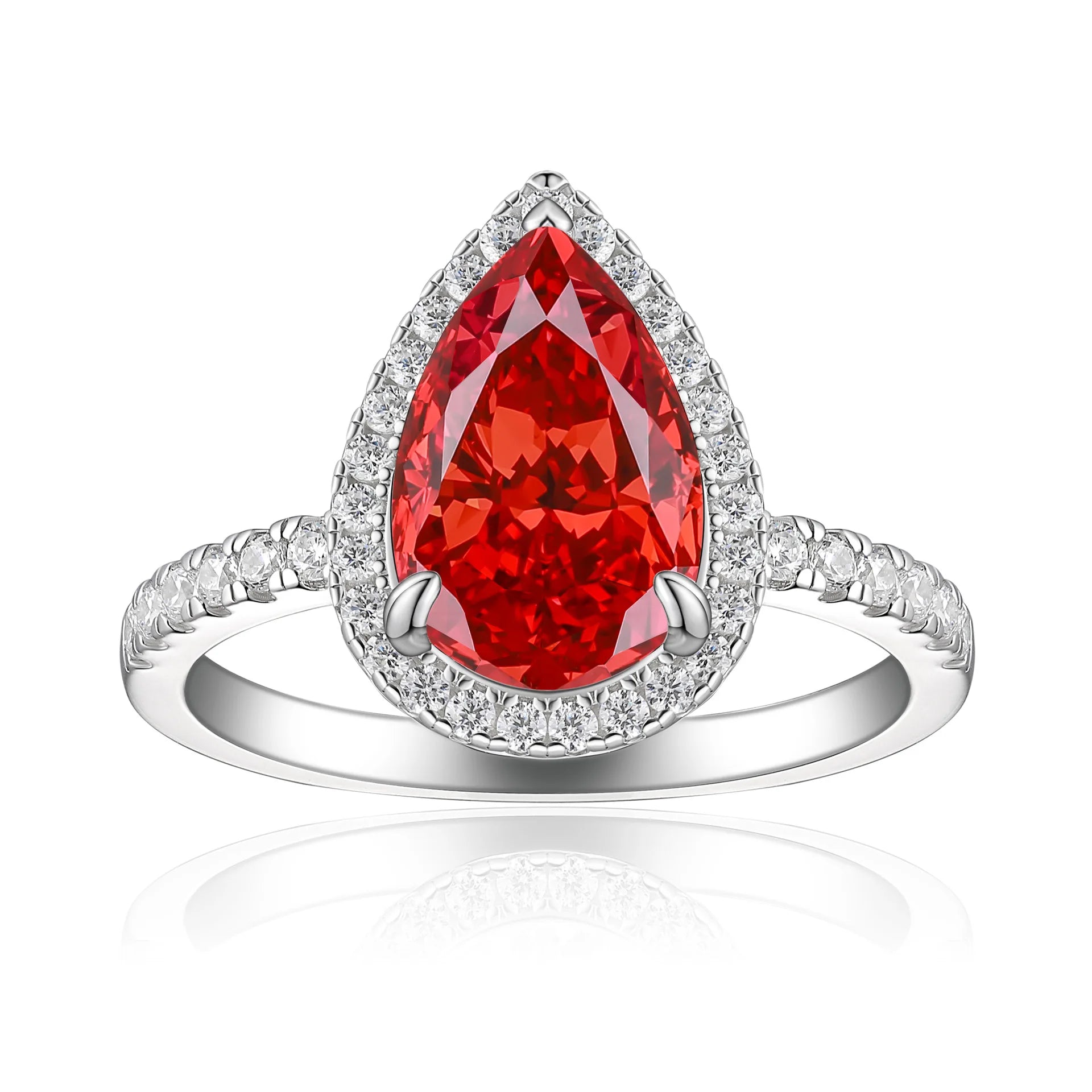 OAHLAN Fine Luxury Jewelry 8A Colorful Pear Cut 4ct Cubic Zircon S925 Sterling Silver Rings for Women Engagement Wedding