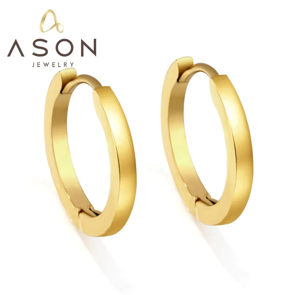 Ason New Simple Waterproof Stainless Steel Curved Earrings 18k Gold Plated Hoop Earrings for Women